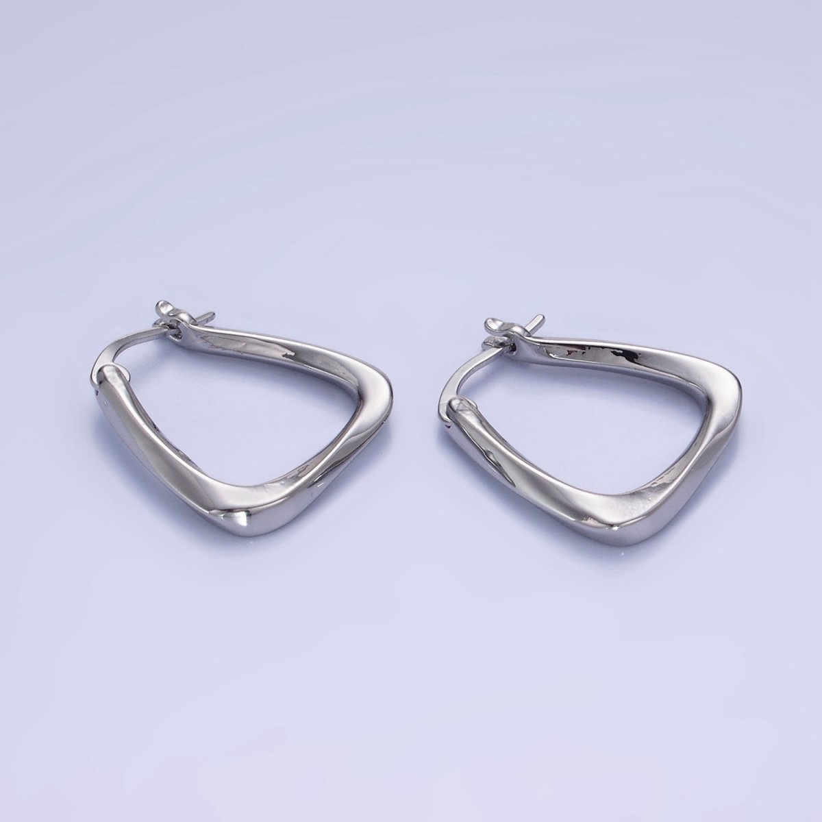 14K Gold Filled Twisted Edged Triangle Latch Hoop Earrings in Gold & Silver | AB1348 AB1349