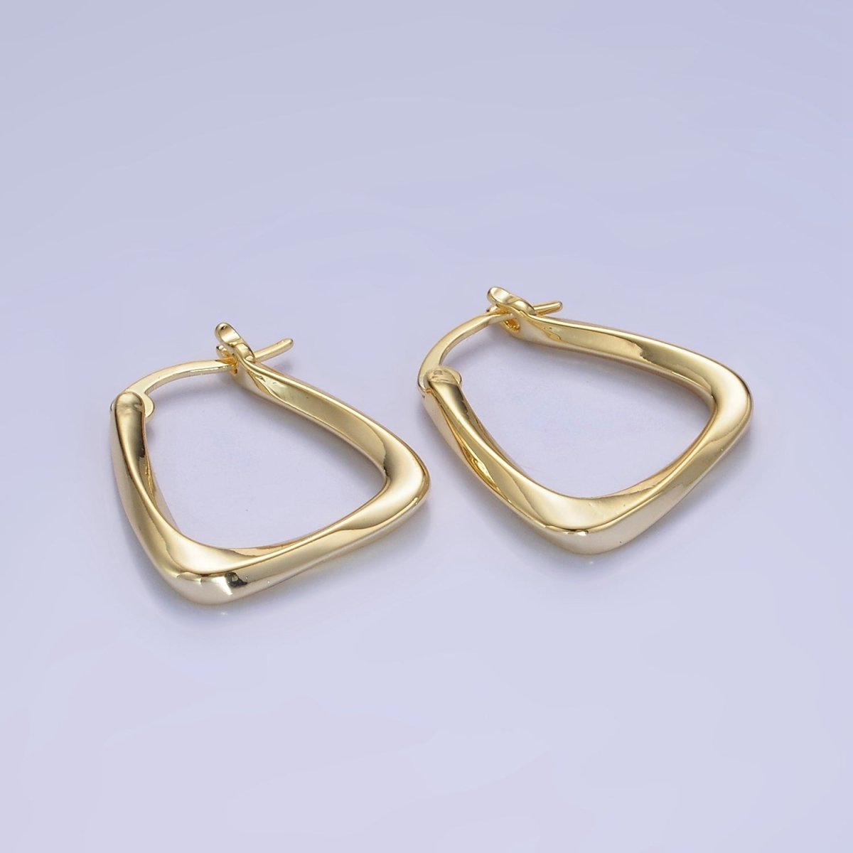 14K Gold Filled Twisted Edged Triangle Latch Hoop Earrings in Gold & Silver | AB1348 AB1349