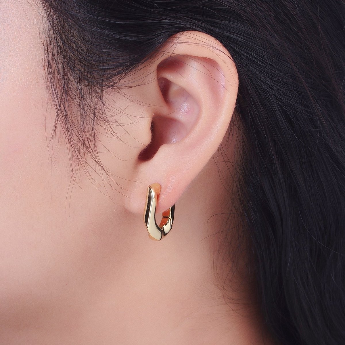 14K Gold Filled U-Shaped Geometric Abstract Huggie Earriings | V-017