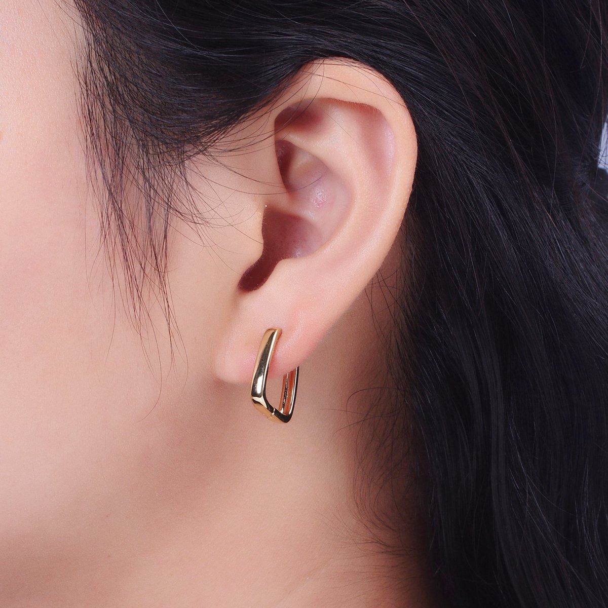 14K Gold Filled U-Shaped Rectangular Geometric Huggie Hoops Earring | V-020