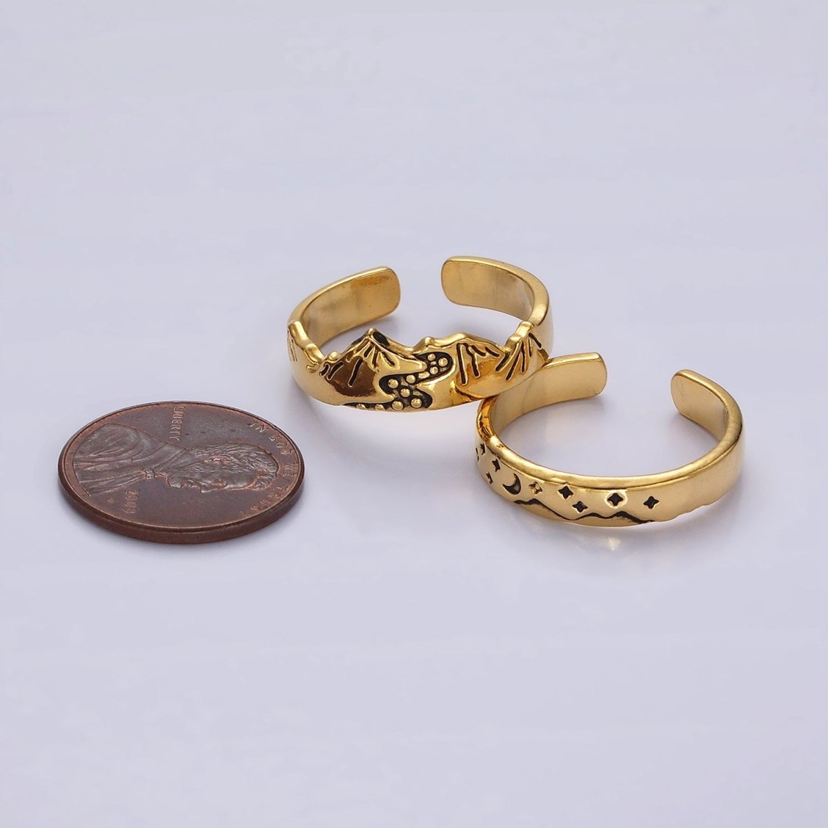 14K Gold Filled Valley River Starry Night Band Ring Set in Silver & Gold | O1068 O1069