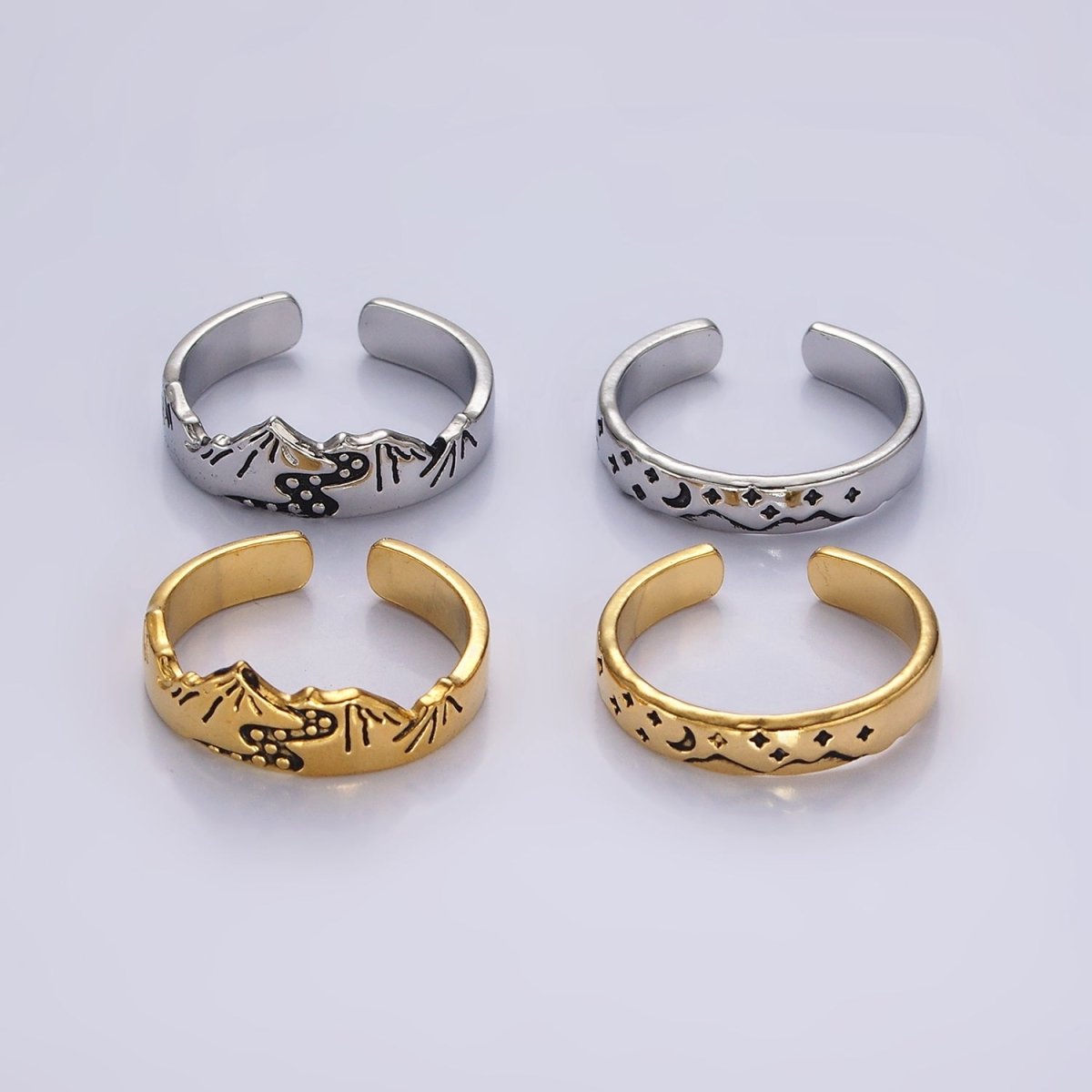 14K Gold Filled Valley River Starry Night Band Ring Set in Silver & Gold | O1068 O1069