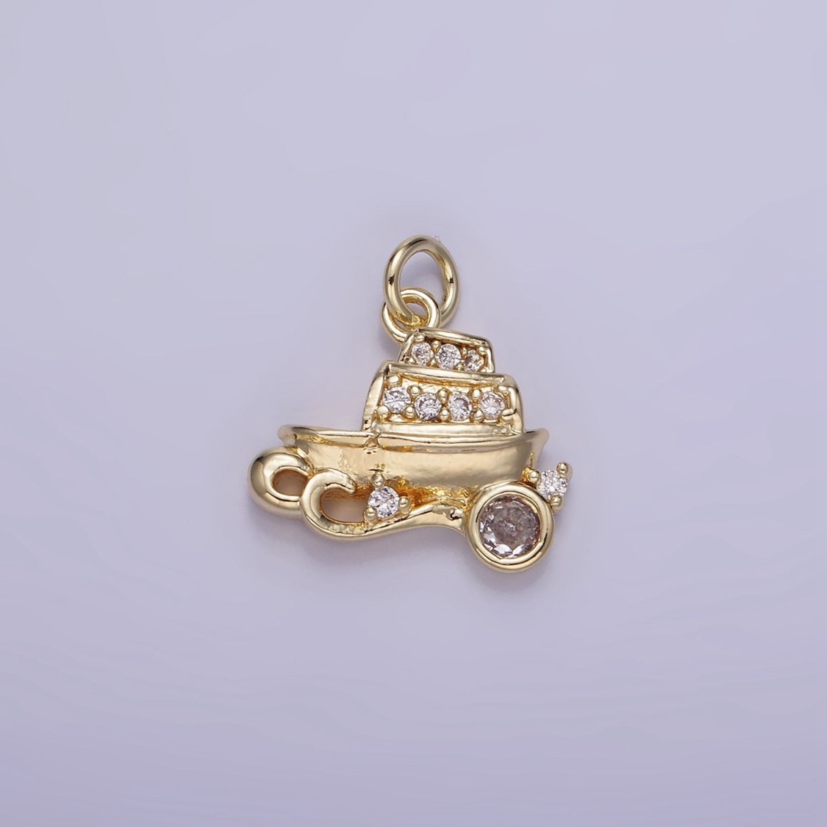 14K Gold Filled Vehicle Motor Sea Boat CZ Micro Paved Charm in Gold & Silver | W537
