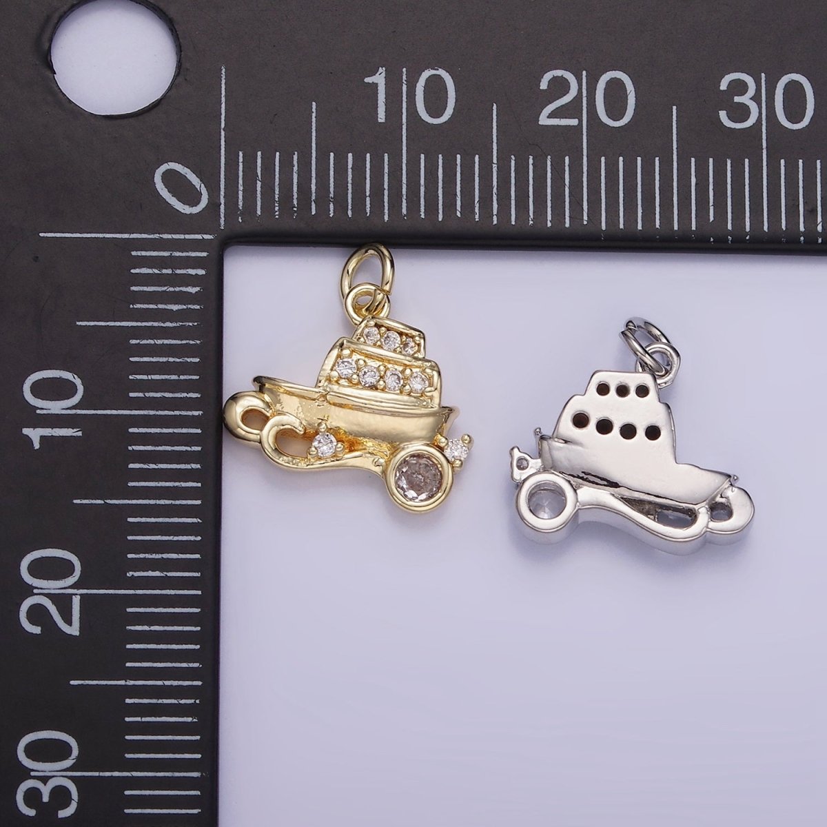 14K Gold Filled Vehicle Motor Sea Boat CZ Micro Paved Charm in Gold & Silver | W537