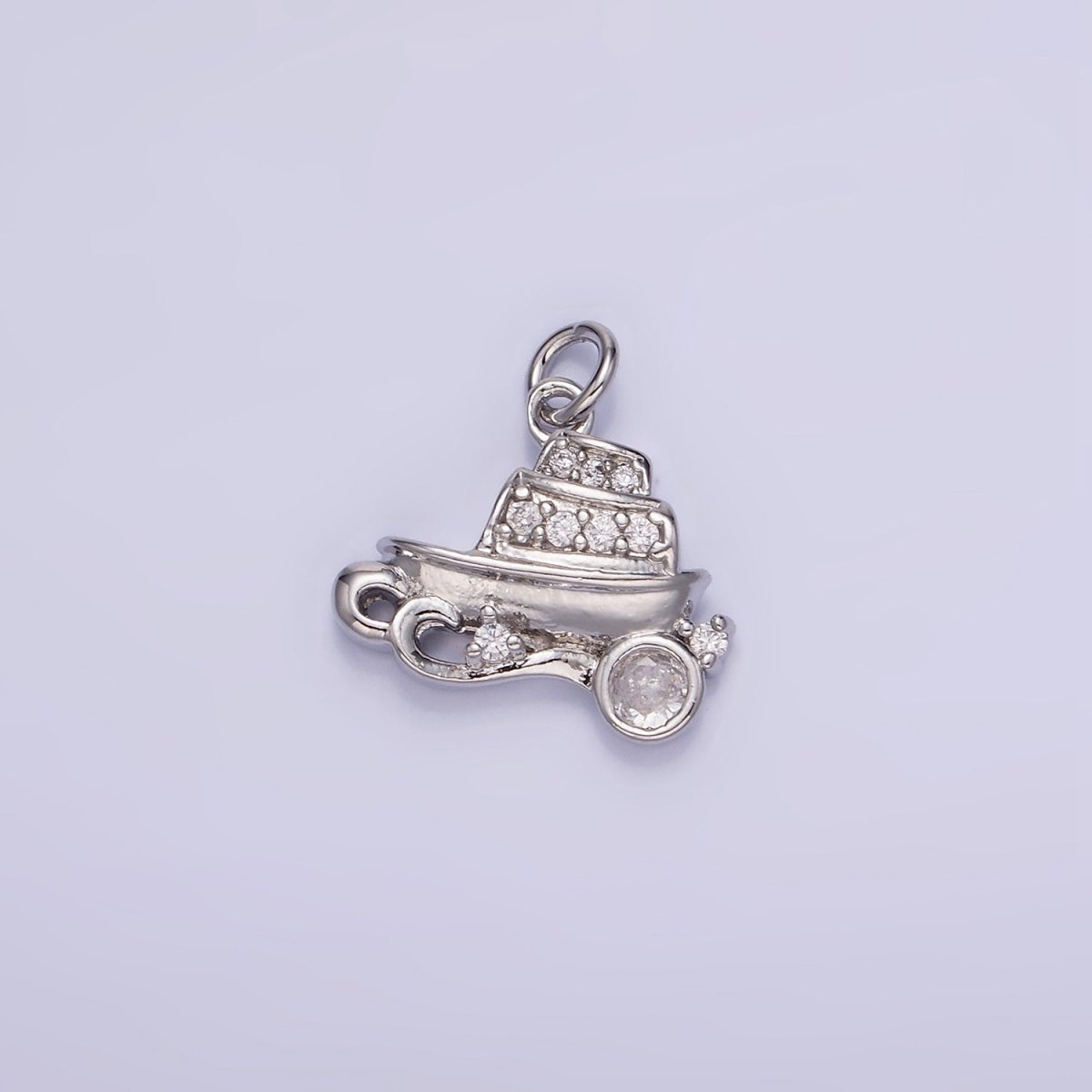 14K Gold Filled Vehicle Motor Sea Boat CZ Micro Paved Charm in Gold & Silver | W537