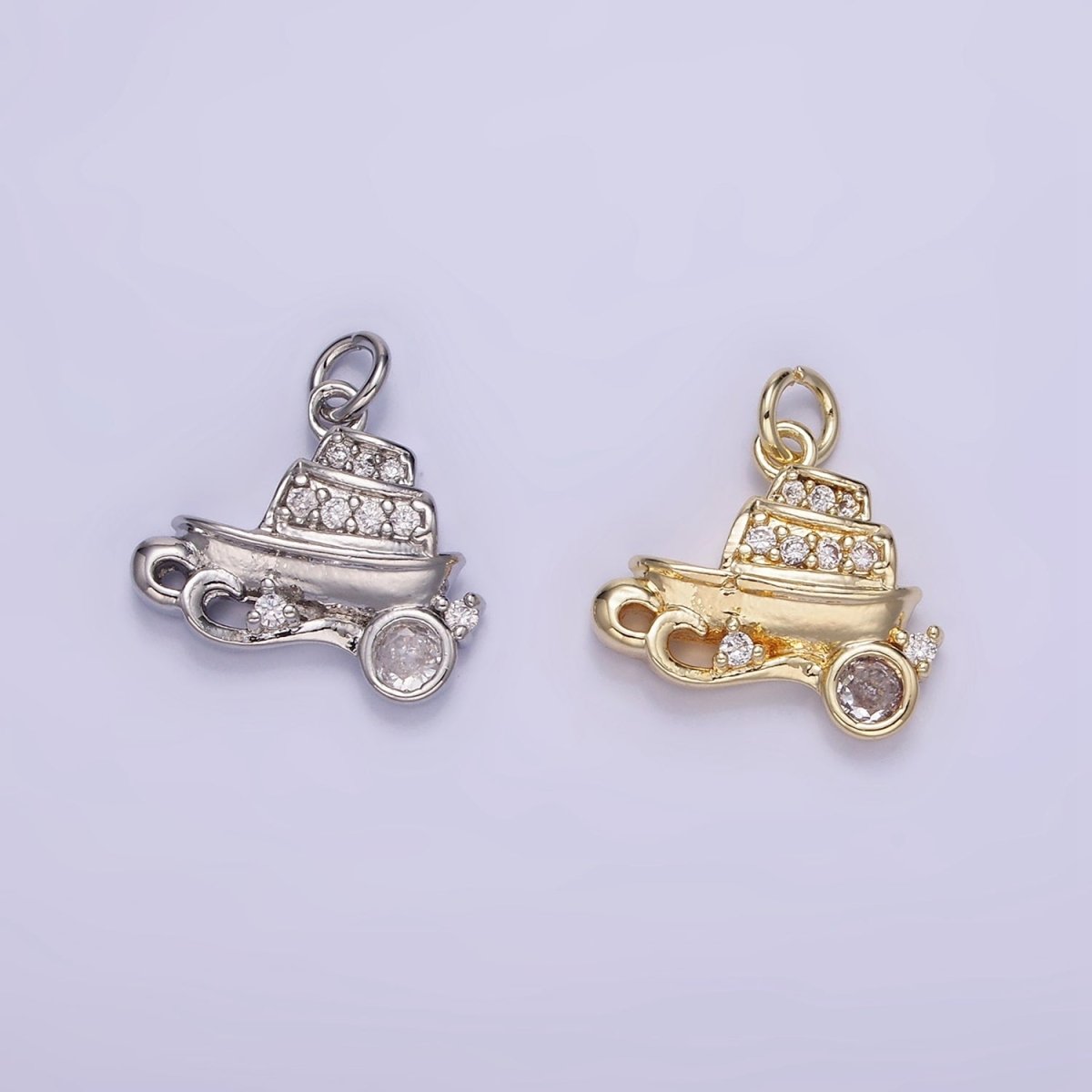 14K Gold Filled Vehicle Motor Sea Boat CZ Micro Paved Charm in Gold & Silver | W537