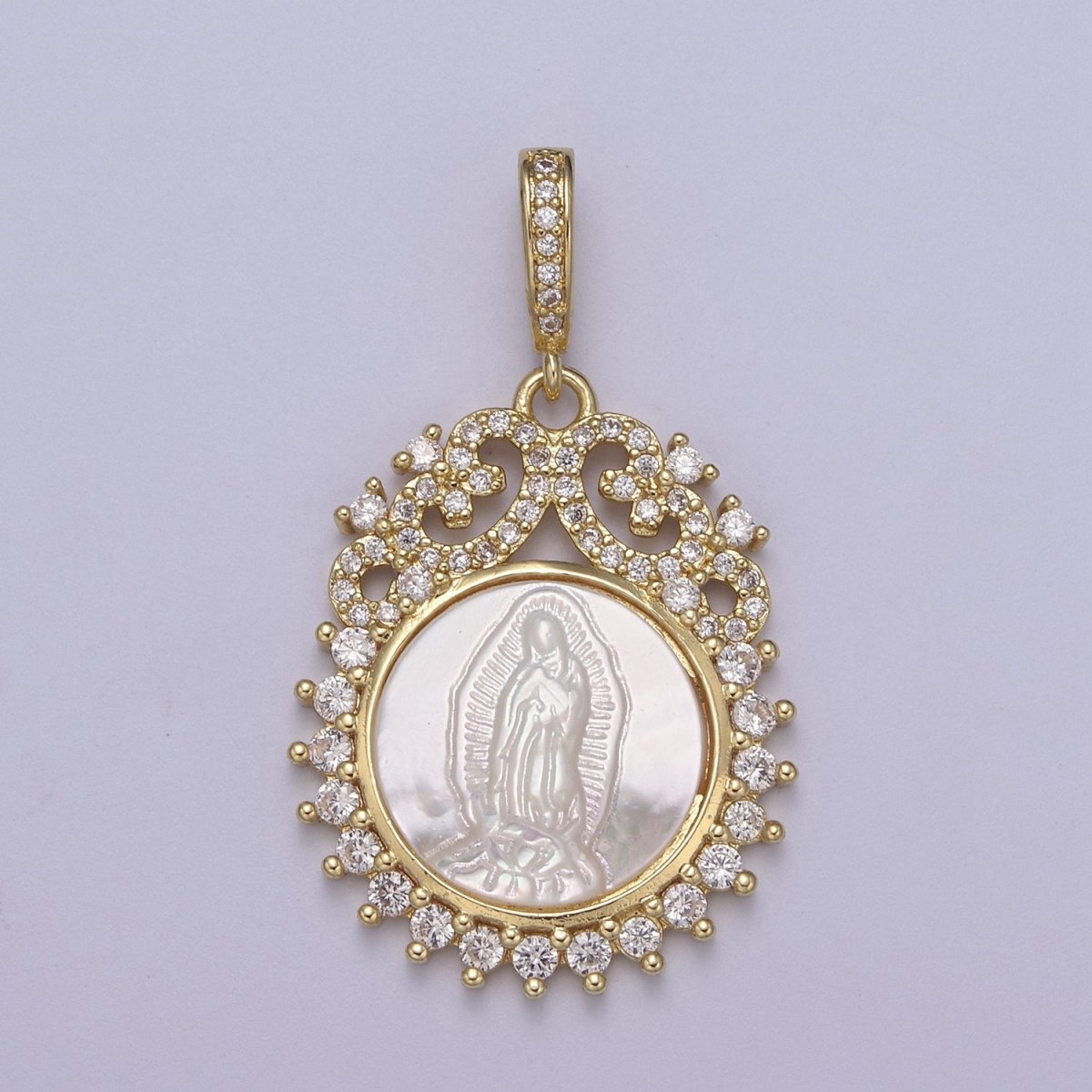 14k Gold filled Virgen de Guadalupe necklace Pendant Micro Pave religious jewelry Pearl Virgin Mary jewelry, Our lady of Guadalupe pendant H-516