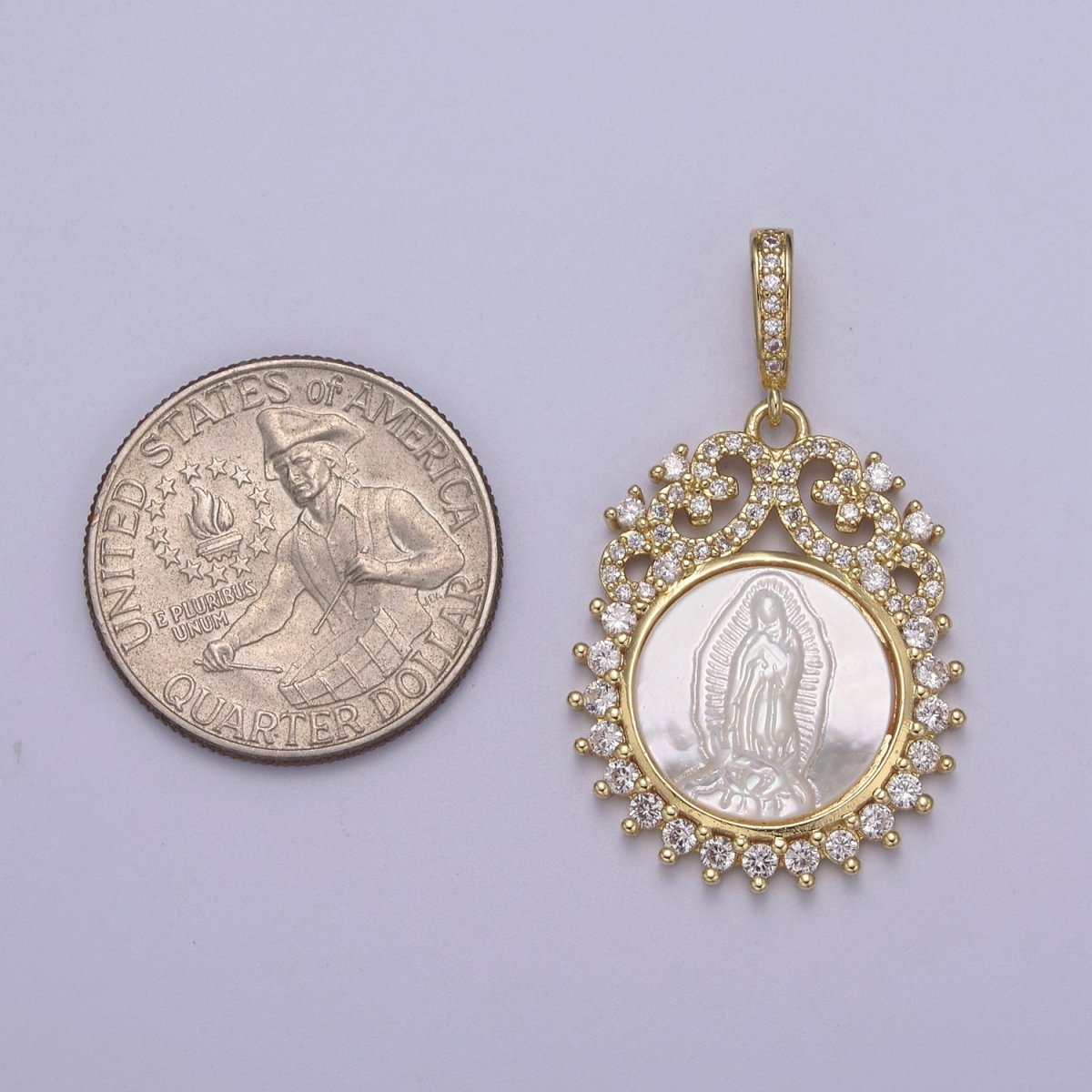 14k Gold filled Virgen de Guadalupe necklace Pendant Micro Pave religious jewelry Pearl Virgin Mary jewelry, Our lady of Guadalupe pendant H-516