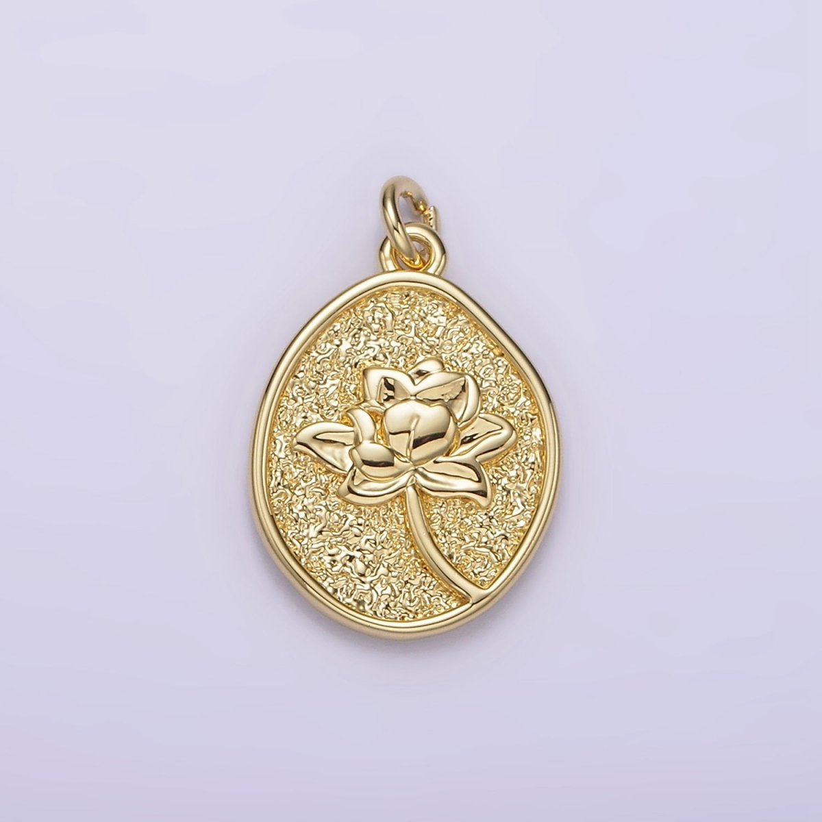 14K Gold Filled Waterlily July Birth Flower Hammered Stamped Personalized Double Sided Charm | AG260