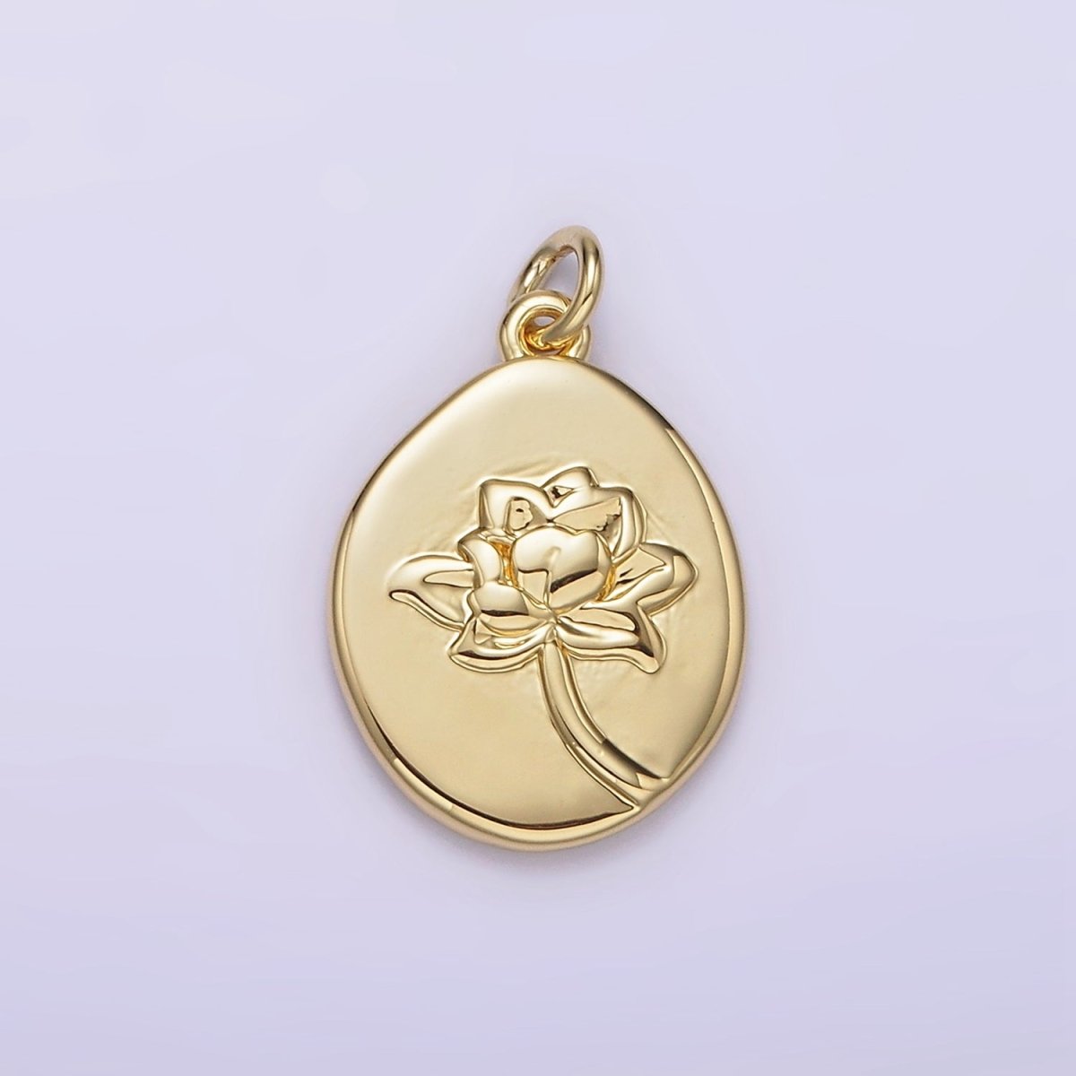 14K Gold Filled Waterlily July Birth Flower Hammered Stamped Personalized Double Sided Charm | AG260