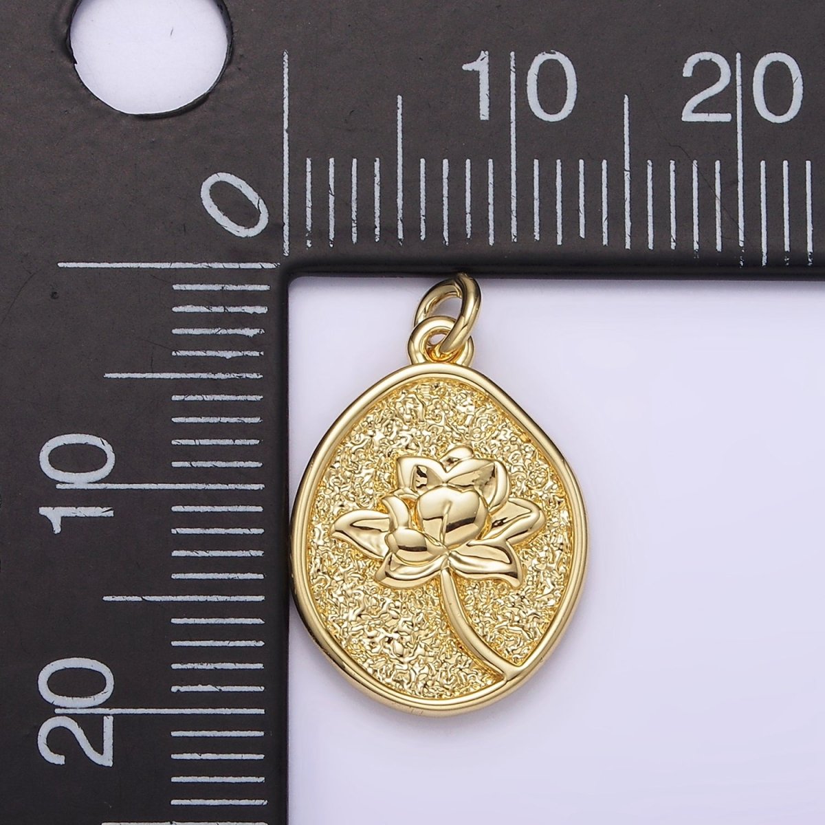 14K Gold Filled Waterlily July Birth Flower Hammered Stamped Personalized Double Sided Charm | AG260