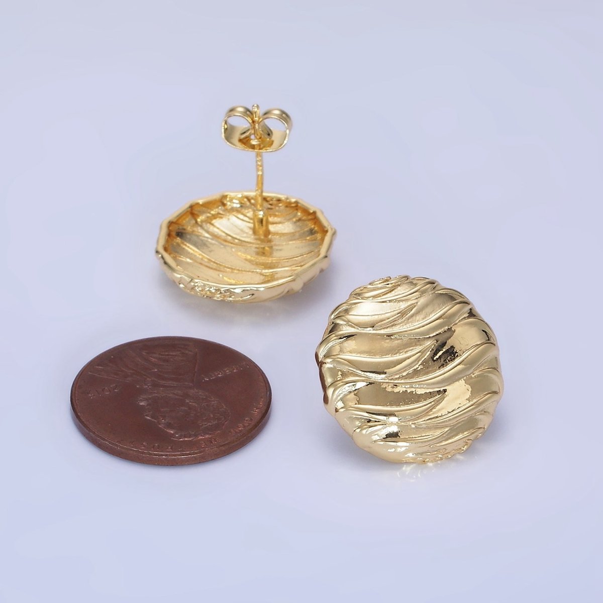 14K Gold Filled Wave-Textured Round Stud Earrings in Gold & Silver | AB1296 AB1297