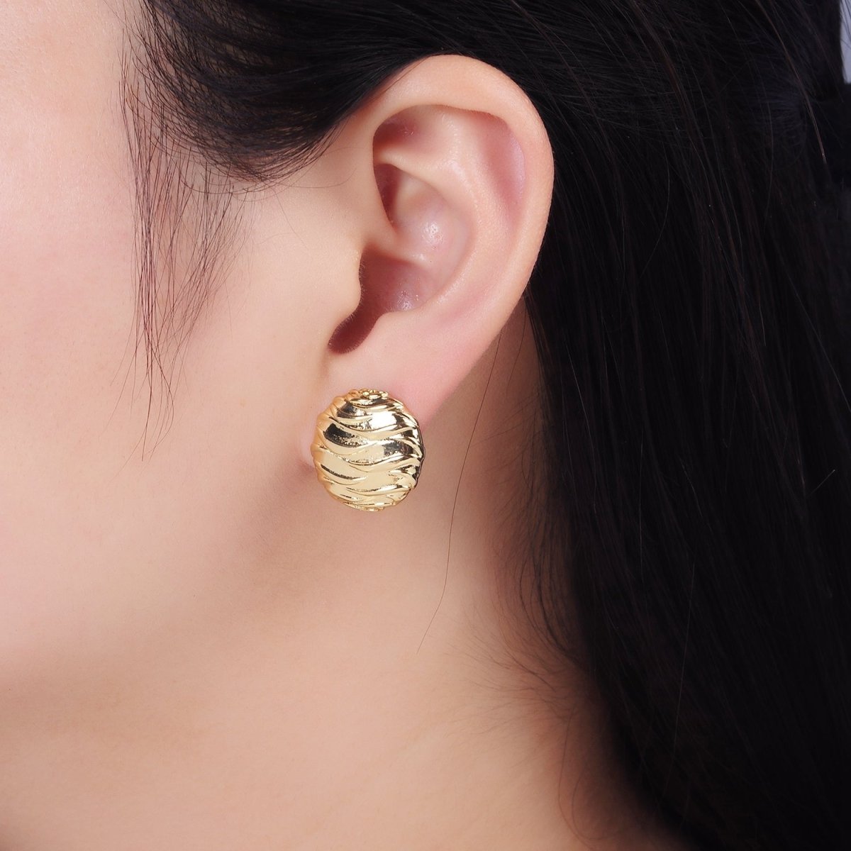 14K Gold Filled Wave-Textured Round Stud Earrings in Gold & Silver | AB1296 AB1297