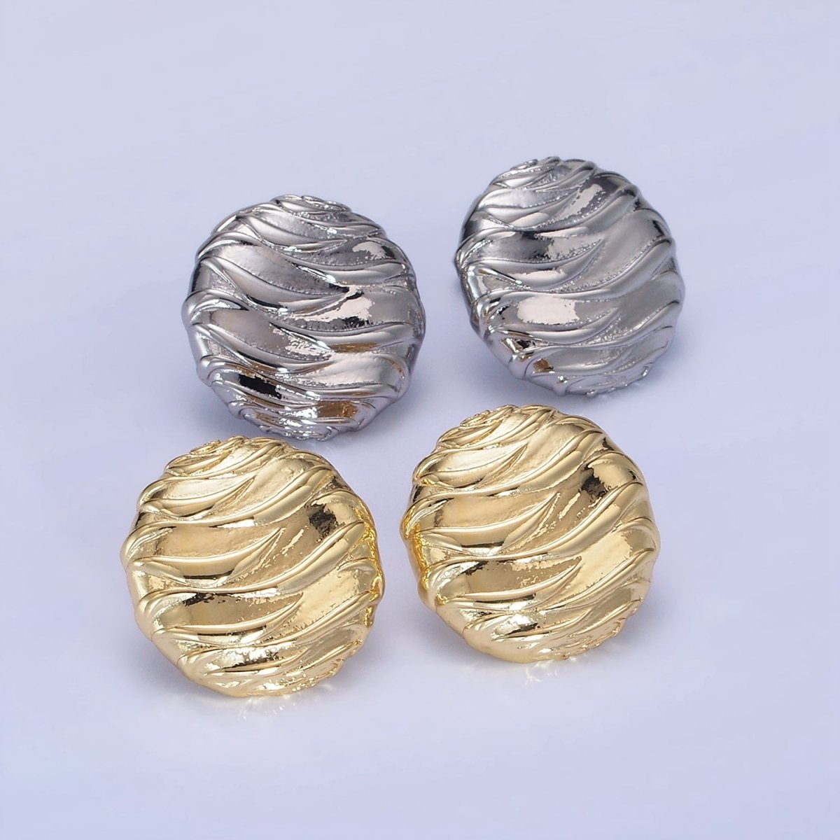 14K Gold Filled Wave-Textured Round Stud Earrings in Gold & Silver | AB1296 AB1297