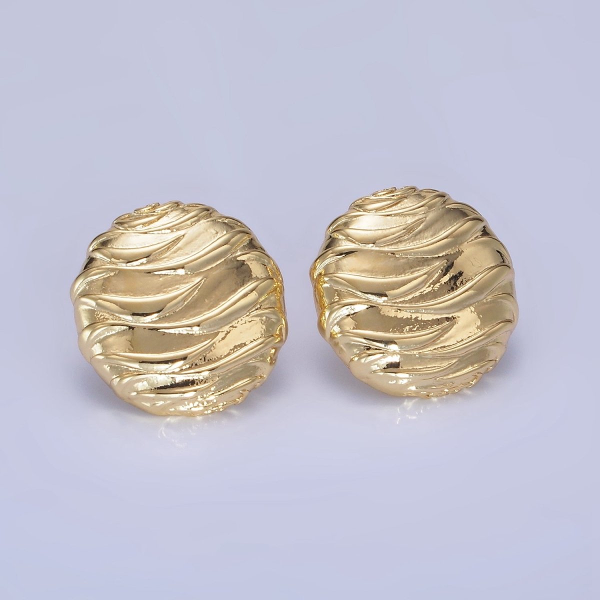 14K Gold Filled Wave-Textured Round Stud Earrings in Gold & Silver | AB1296 AB1297