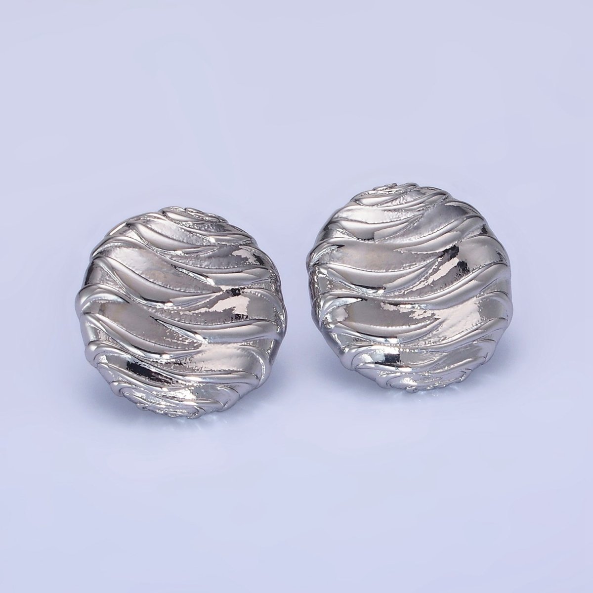 14K Gold Filled Wave-Textured Round Stud Earrings in Gold & Silver | AB1296 AB1297
