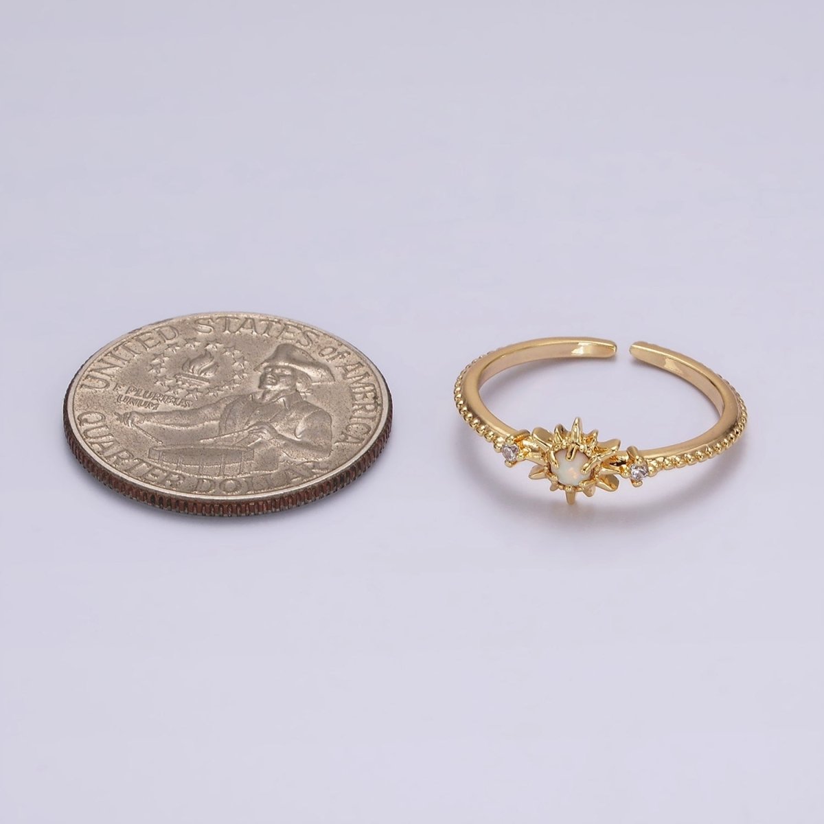 14K Gold Filled White, Blue Opal Celestial Star Micro Paved Dotted Ring in Gold & Silver | O1160 - O1163