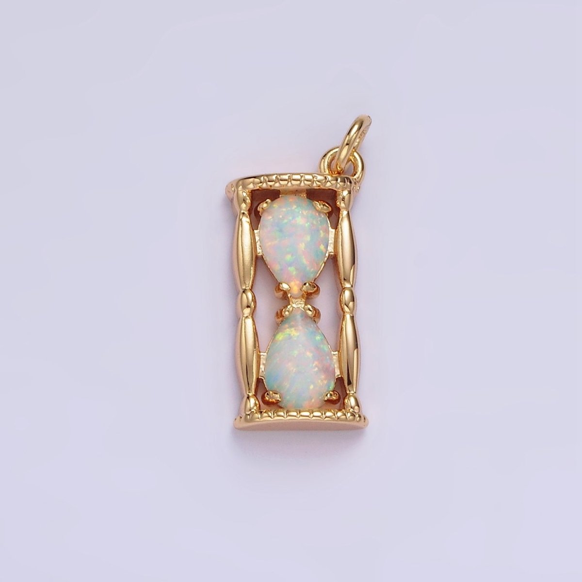 14K Gold Filled White, Blue Opal Hourglass Time Clock Charm in Silver & Gold | AC814 - AC816