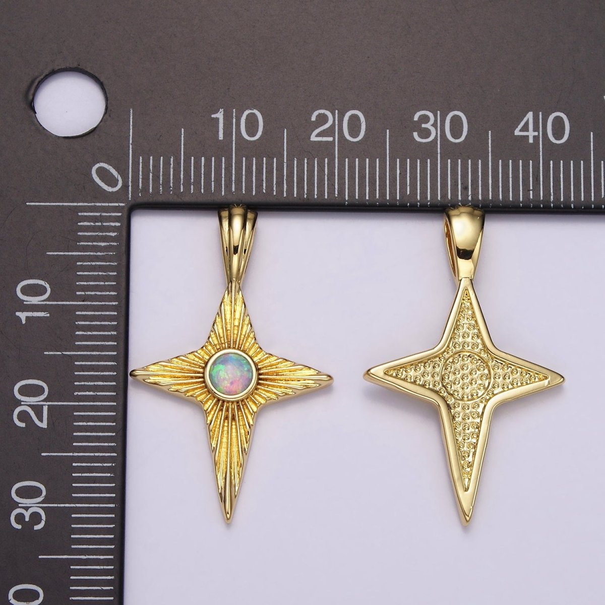 14K Gold Filled White, Blue Opal Sunburst Celestial Star Pendant | AH103 AH104