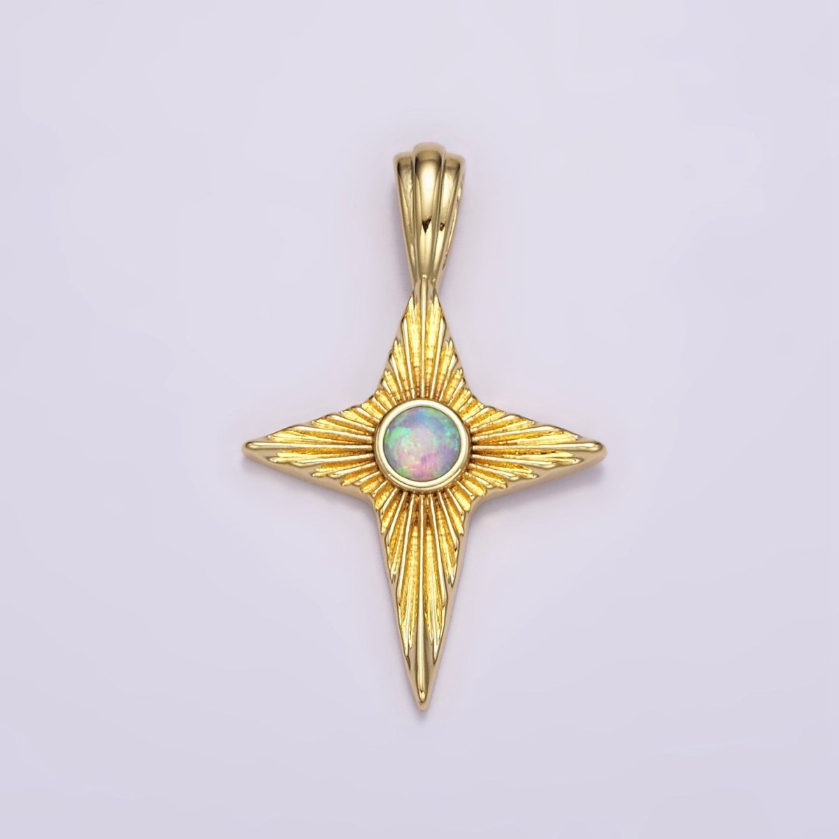 14K Gold Filled White, Blue Opal Sunburst Celestial Star Pendant | AH103 AH104