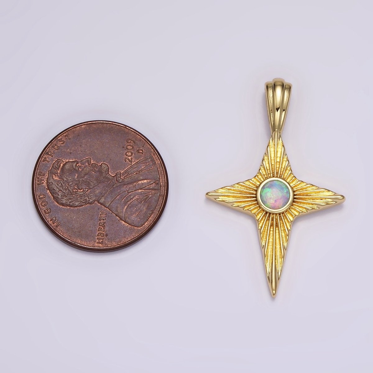 14K Gold Filled White, Blue Opal Sunburst Celestial Star Pendant | AH103 AH104