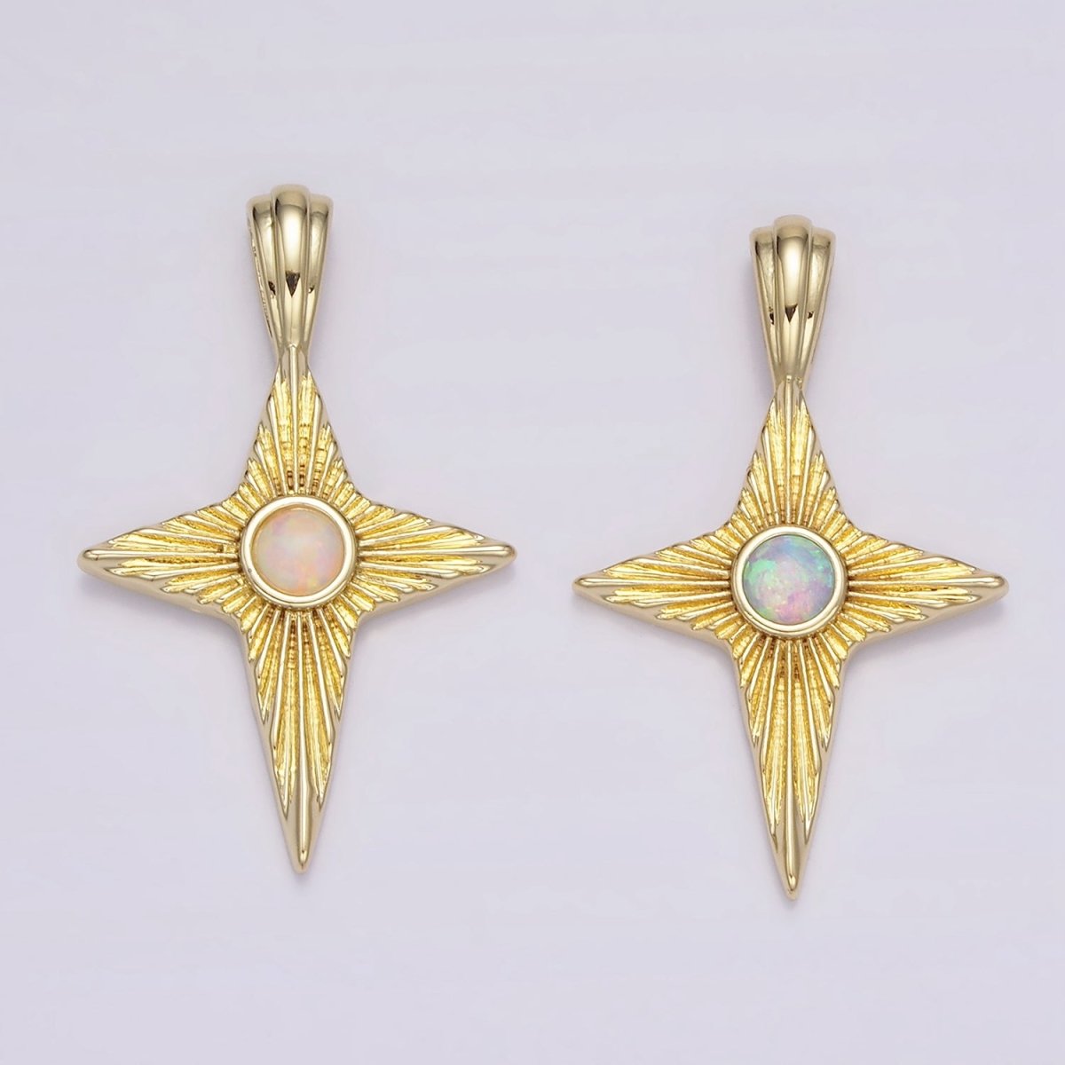 14K Gold Filled White, Blue Opal Sunburst Celestial Star Pendant | AH103 AH104