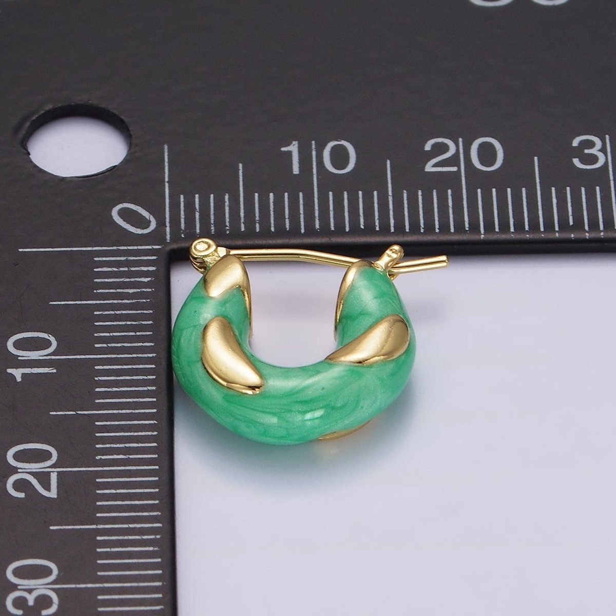 14K Gold Filled White, Blue, Purple, Pink, Green Enamel Curved Line Chubby Latch Hoop Earrings | V-234 - V-237