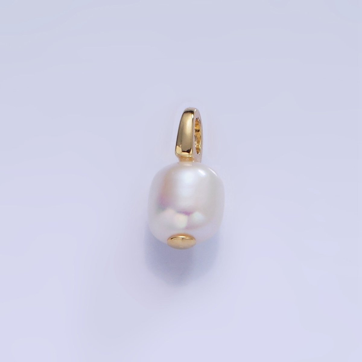 14K Gold Filled White Button Freshwater Pearl Drop Pendant | P1732