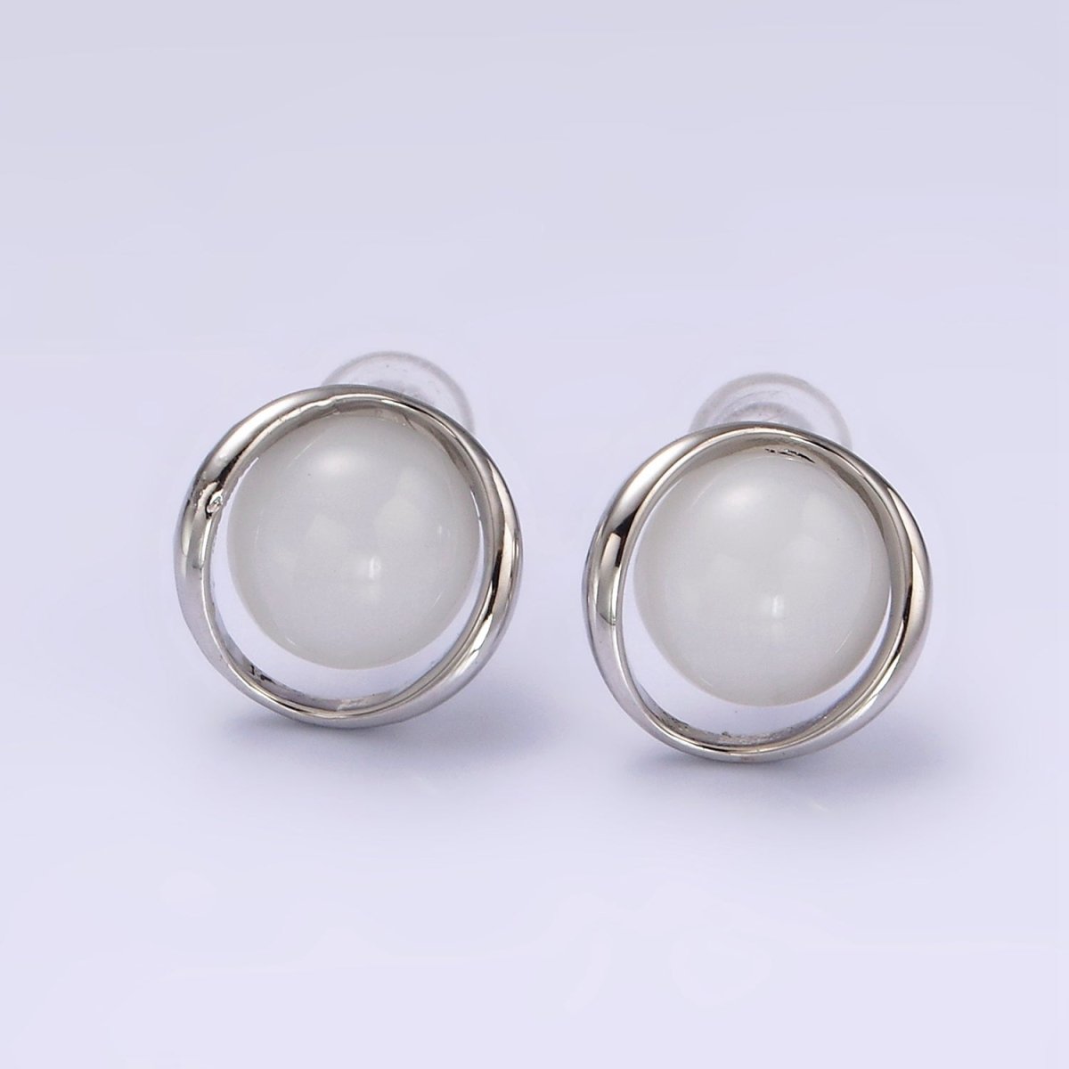 14K Gold Filled White Cat's Eye Open Round Stud Earrings in Gold & Silver | V280