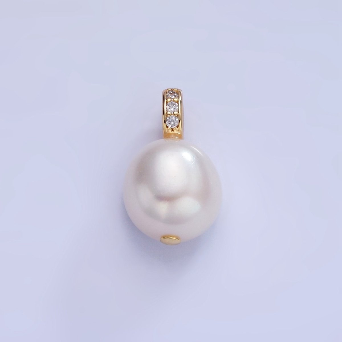 14K Gold Filled White Freshwater Pearl Micro Paved CZ Bail Pendant | P1716