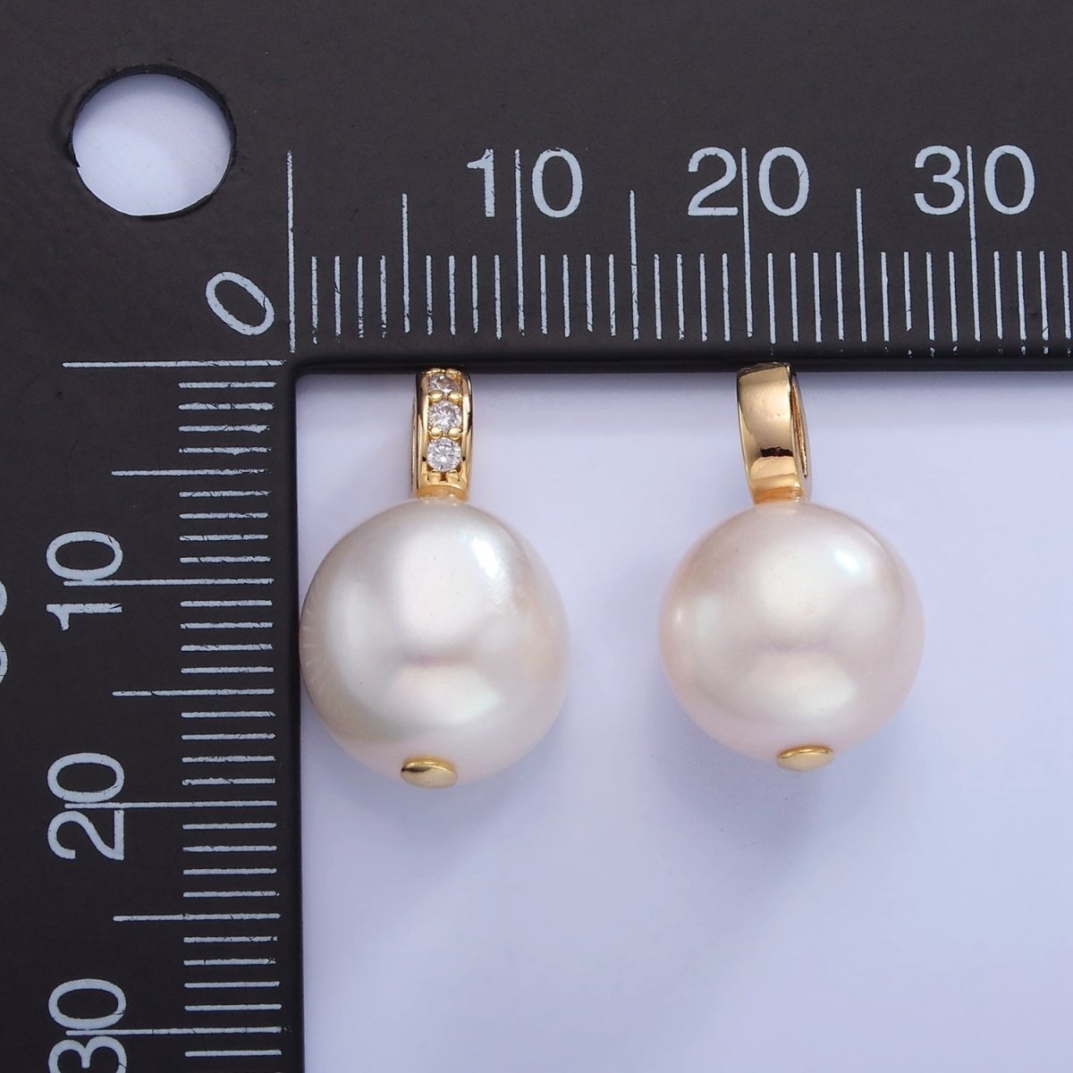 14K Gold Filled White Freshwater Pearl Micro Paved CZ Bail Pendant | P1716