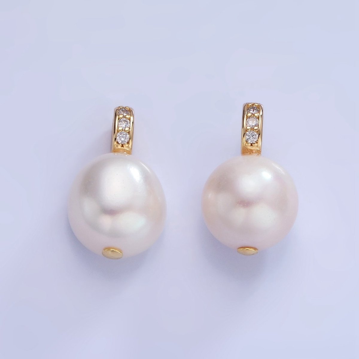 14K Gold Filled White Freshwater Pearl Micro Paved CZ Bail Pendant | P1716