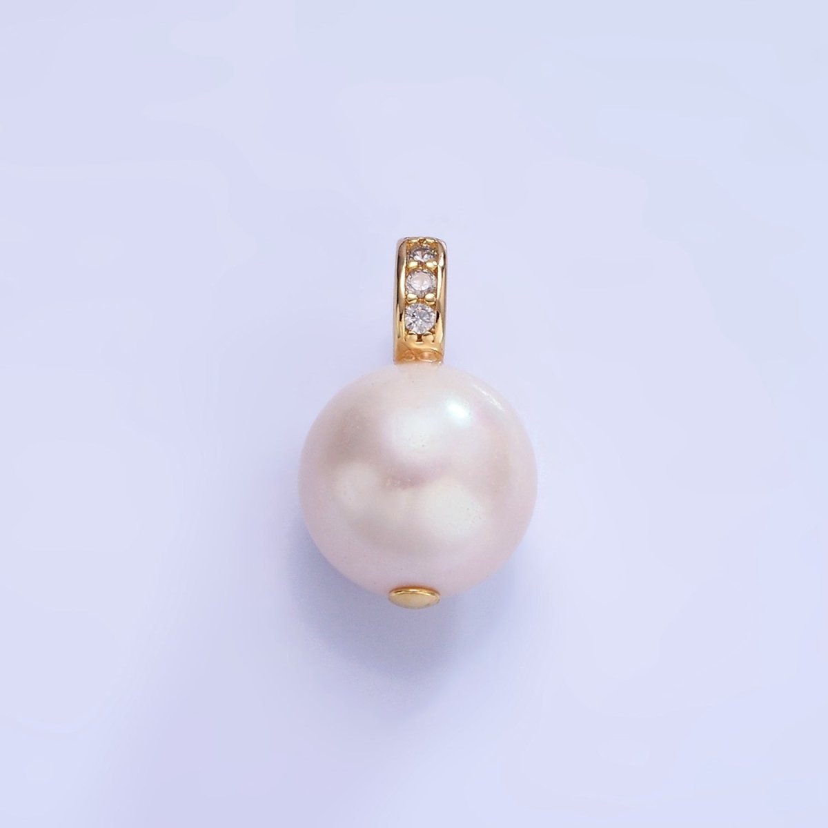 14K Gold Filled White Freshwater Pearl Micro Paved CZ Bail Pendant | P1716