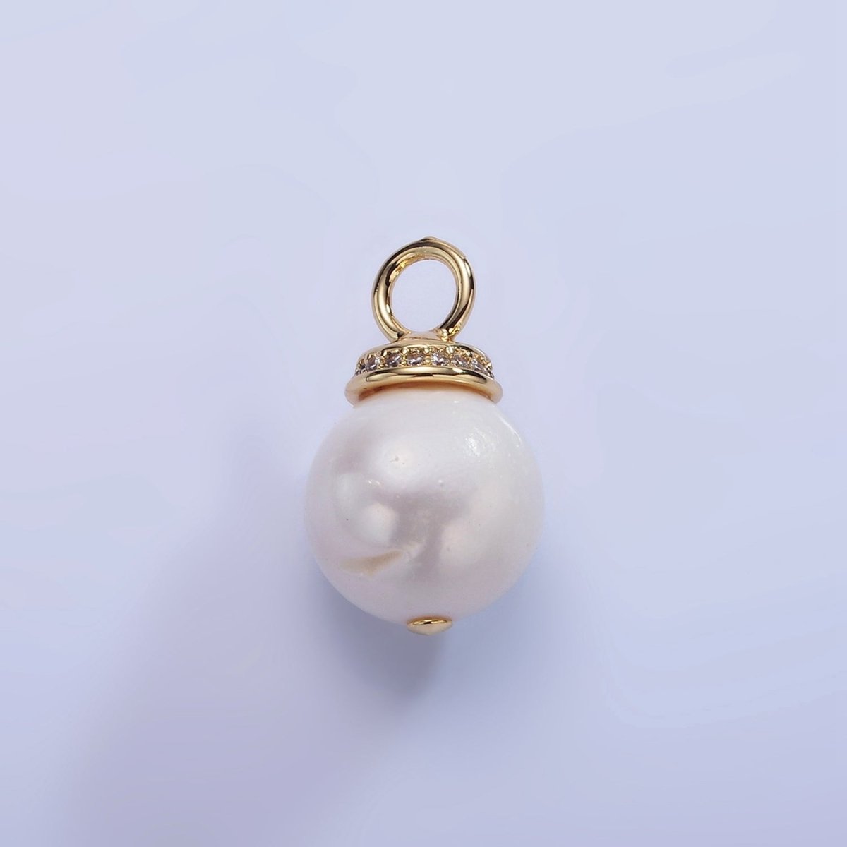 14K Gold Filled White Freshwater Pearl Micro Paved CZ Drop Bail Pendant | P1710