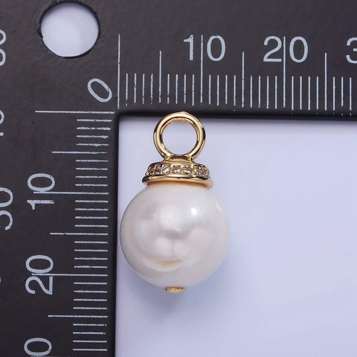 14K Gold Filled White Freshwater Pearl Micro Paved CZ Drop Bail Pendant | P1710