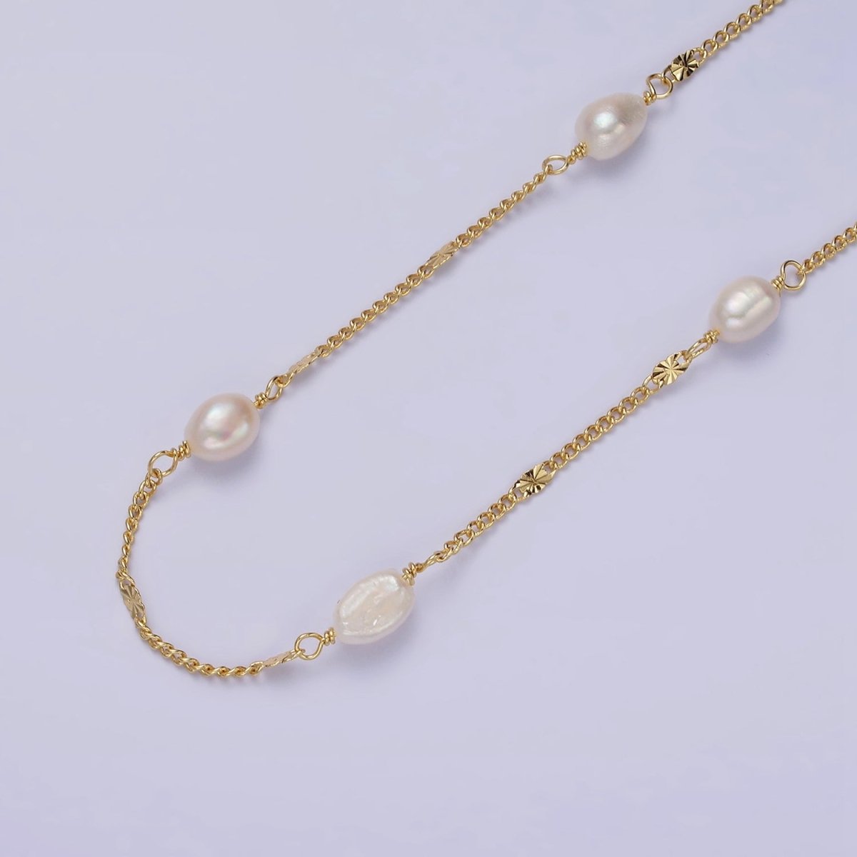 14K Gold Filled White Freshwater Pearl Sunburst Curb Unfinished Jewelry Making Chain | ROLL-1412 Clearance Pricing