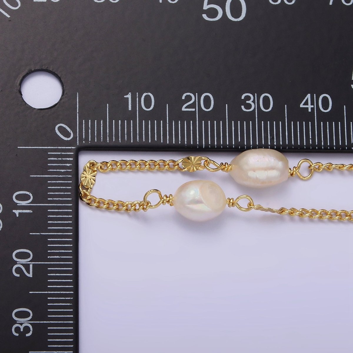 14K Gold Filled White Freshwater Pearl Sunburst Curb Unfinished Jewelry Making Chain | ROLL-1412 Clearance Pricing