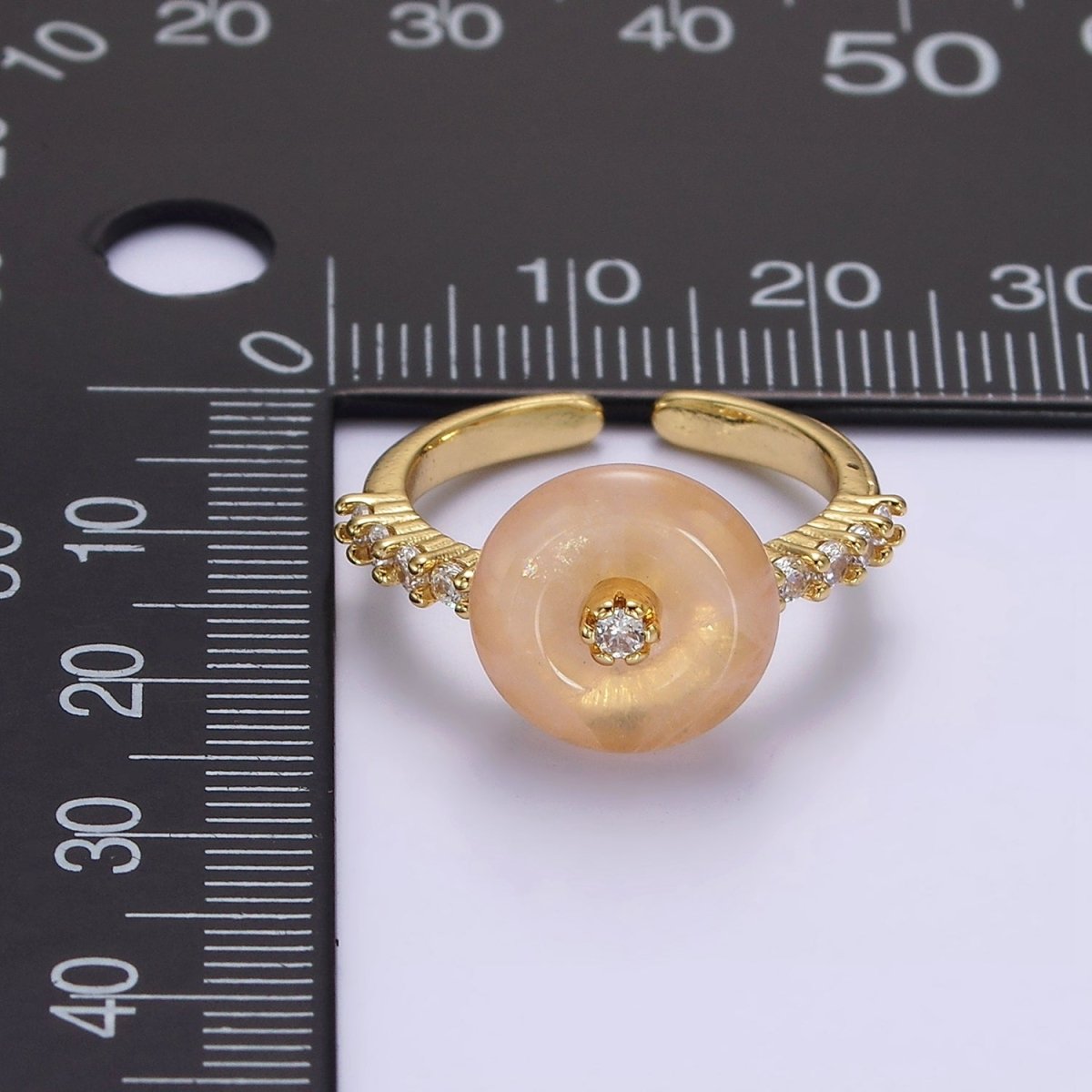 14K Gold Filled White Howlite, Orange Cats Eye Donut Micro Paved Ring | O-584 O-585