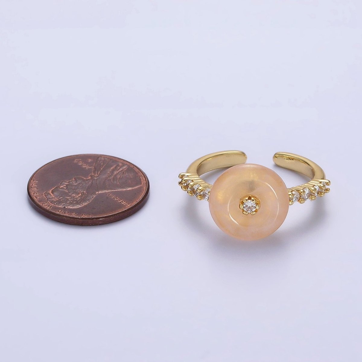 14K Gold Filled White Howlite, Orange Cats Eye Donut Micro Paved Ring | O-584 O-585
