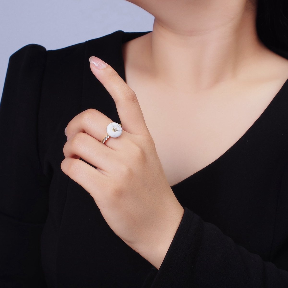 14K Gold Filled White Howlite, Orange Cats Eye Donut Micro Paved Ring | O-584 O-585