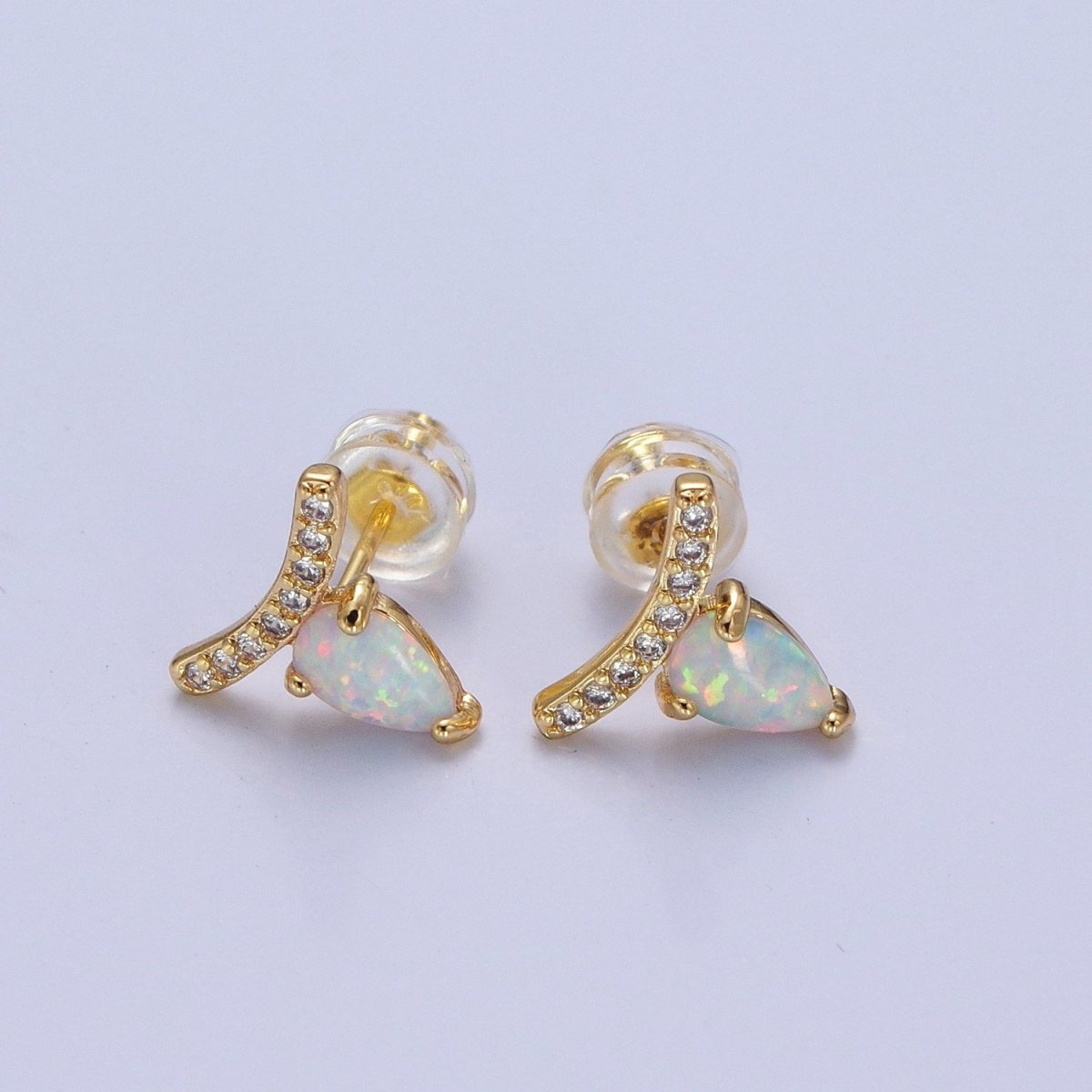 14K Gold Filled White Opal Teardrop Micro Paved CZ Mini Stud Earrings | AD-089
