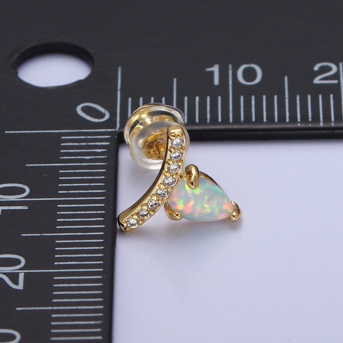 14K Gold Filled White Opal Teardrop Micro Paved CZ Mini Stud Earrings | AD-089