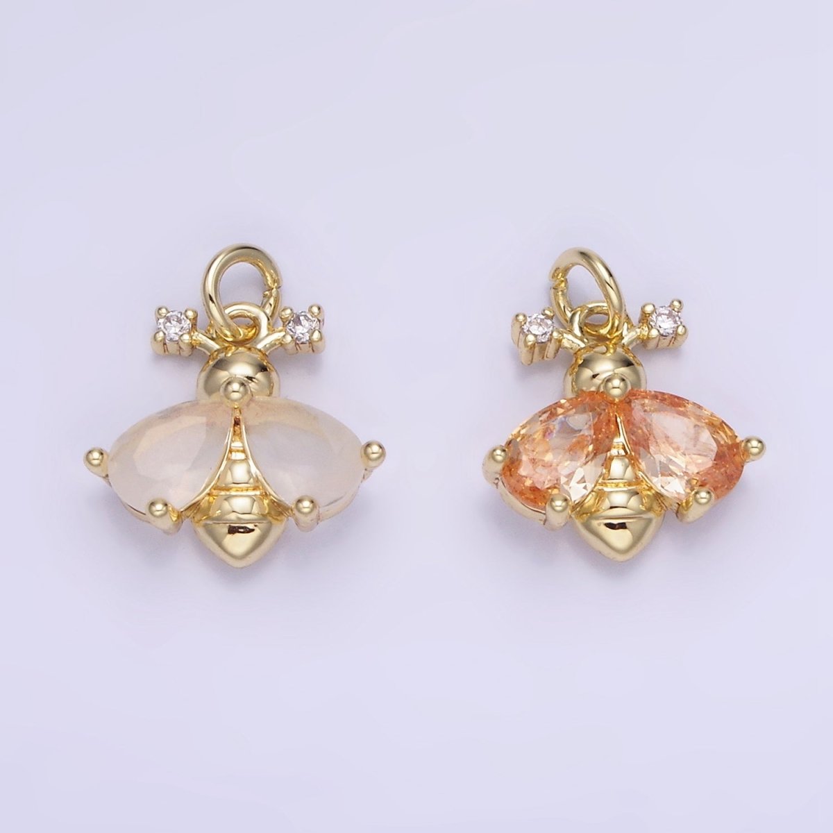 14K Gold Filled White, Orange CZ Bumble Queen Bee Insect Animal Charm | AG730