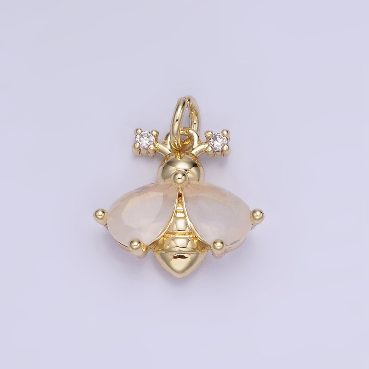 14K Gold Filled White, Orange CZ Bumble Queen Bee Insect Animal Charm | AG730