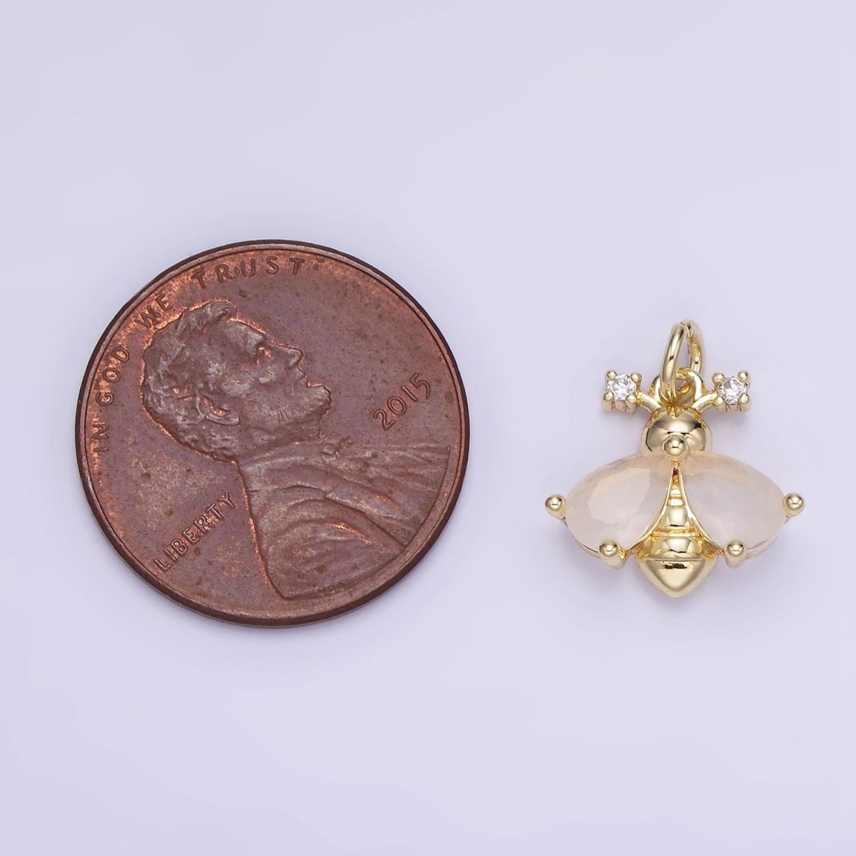 14K Gold Filled White, Orange CZ Bumble Queen Bee Insect Animal Charm | AG730