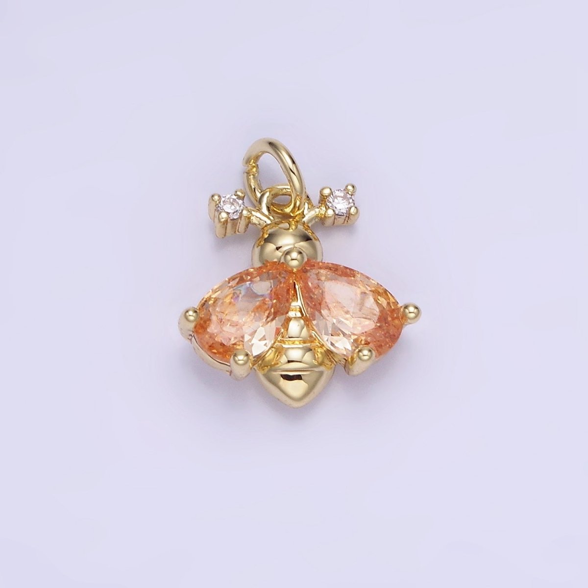 14K Gold Filled White, Orange CZ Bumble Queen Bee Insect Animal Charm | AG730