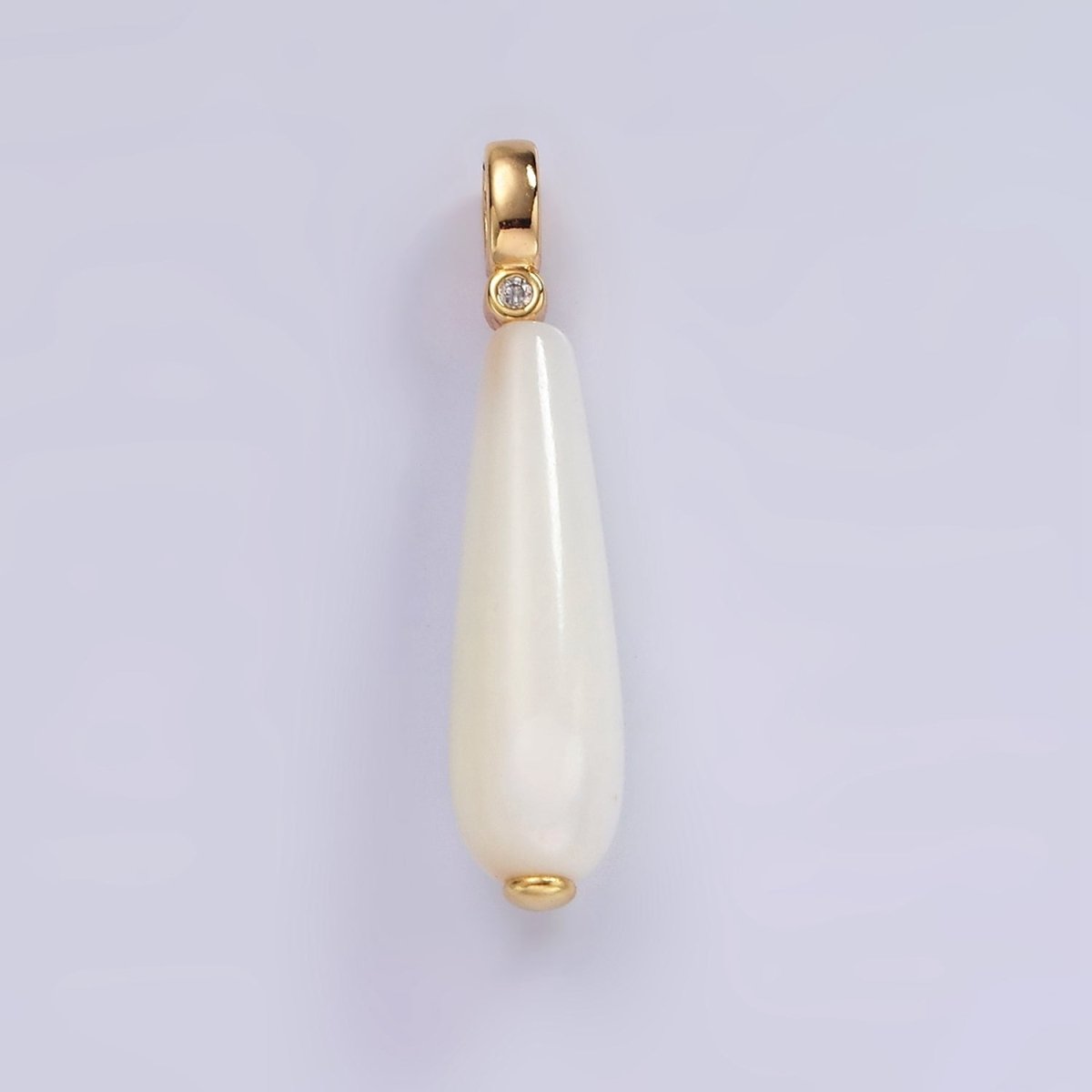 14K Gold Filled White, Peach Freshwater Pearl Linear Teardrop Clear CZ Bail Pendant | P1654 P1655