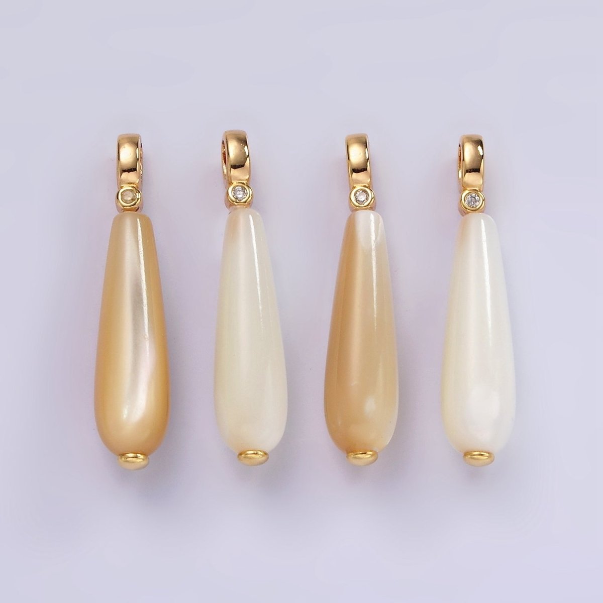 14K Gold Filled White, Peach Freshwater Pearl Linear Teardrop Clear CZ Bail Pendant | P1654 P1655