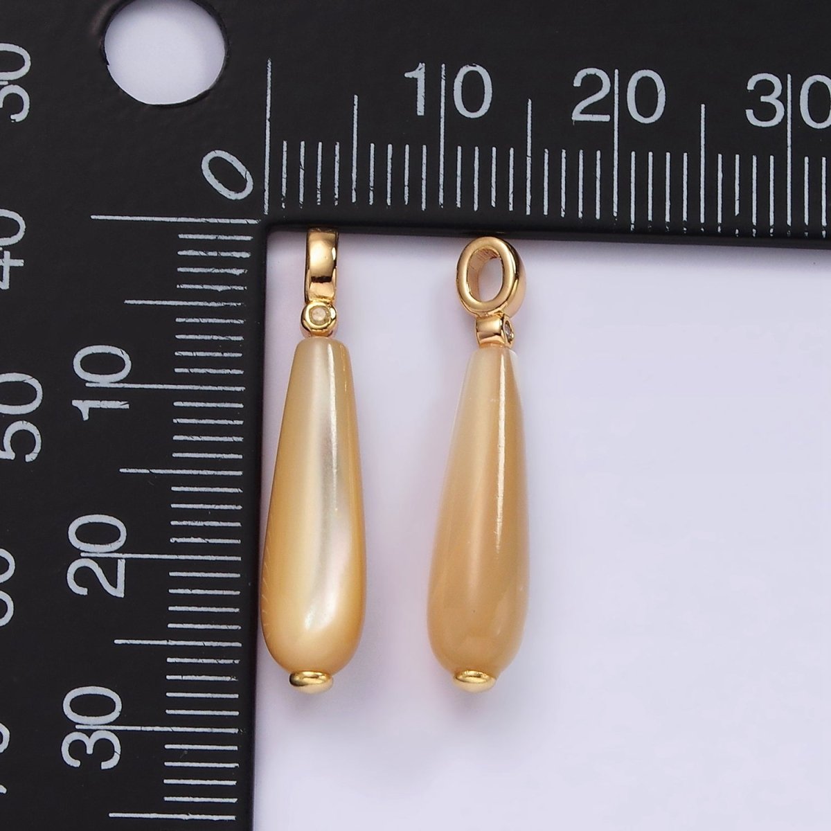 14K Gold Filled White, Peach Freshwater Pearl Linear Teardrop Clear CZ Bail Pendant | P1654 P1655