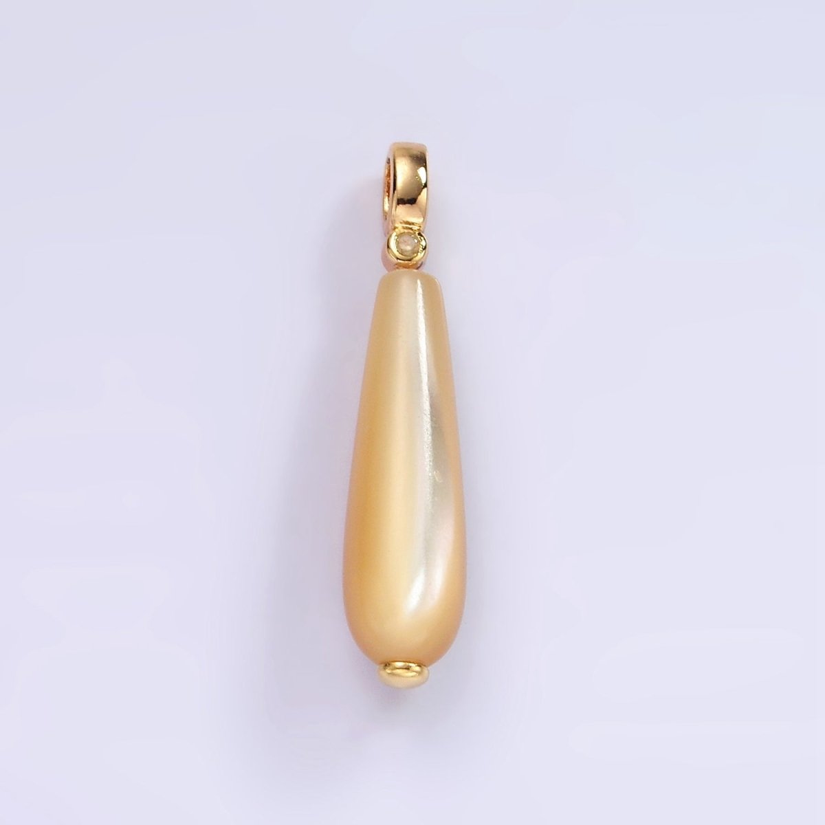14K Gold Filled White, Peach Freshwater Pearl Linear Teardrop Clear CZ Bail Pendant | P1654 P1655